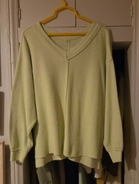 aerie Pale Green Waffle-Knit V-Neck Sweater